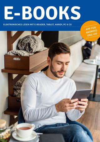 Zu sehen ist das Cover der E-Reader Fibel. Auf blauem Hintergrund steht die Aufschrift 