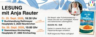 Das Design in in hellblau gehalten. Links sind Informationen zur Lesung zu sehen und ca. in der rechten Hälfte ist ein kleiner Überblick um was es bei den zwei Lesungen gehen wird inkl. Eintrittspreis und wo man die Karten erhält. Ganz rechts sieht man ein Bilder von der Autorin und das Cover des Buches aus dem vorgelesen wird. 